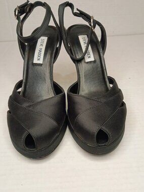 Steve Madden Lacie Black Satin Platform Heels Women’s Size 7.5
